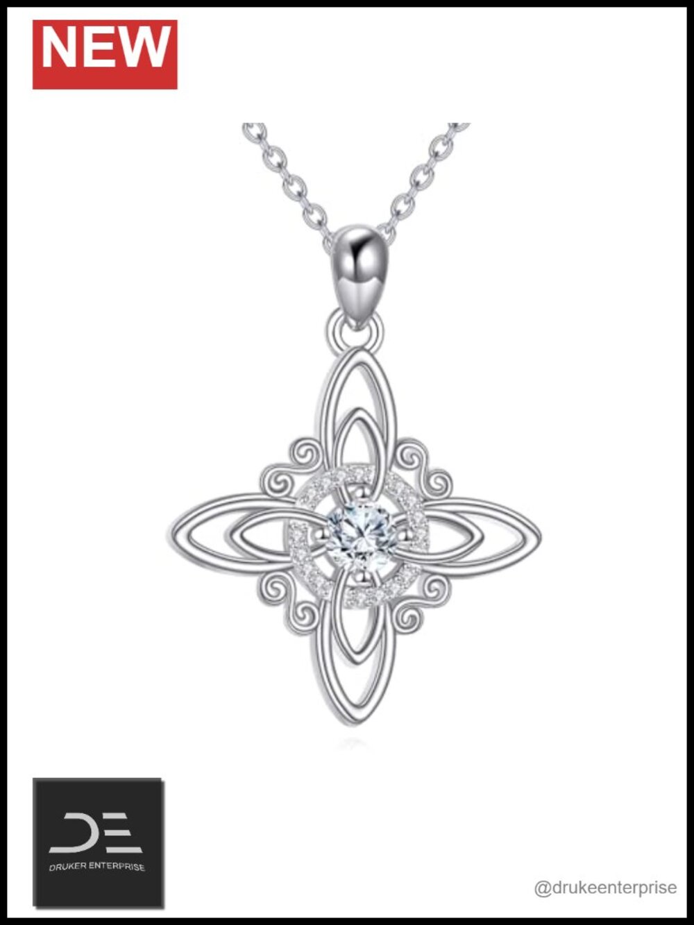Moissanite Celtic Knot Pendant Necklace 925 Sterling Silver Witch's Knot Jewelry